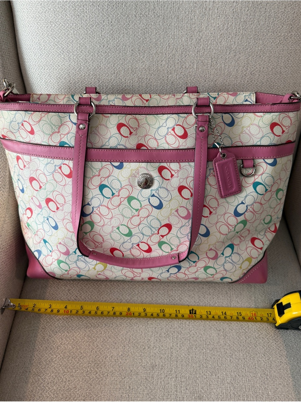 Coach Multicolor Signature Tote with Pink Trim